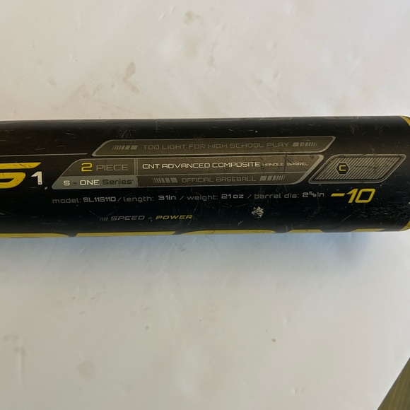 Easton S1 Baseball Bat -10 Black/yellow 31” 21 Oz. 2 5/8 Composite 2 Piece - Picture 6 of 7
